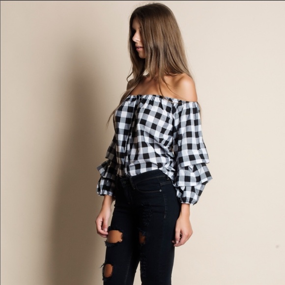 ⚡️Gingham Off Shoulder Tunic - Picture 3 of 5